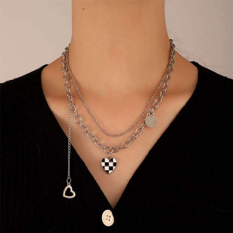 Frosty Wind Black And White Checkered Pendant Necklace Sweet Cool Trend