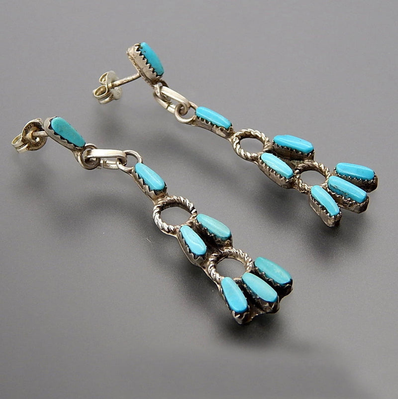 Native Zuni Retro Little Sleeping Beauty Turquoise Earrings