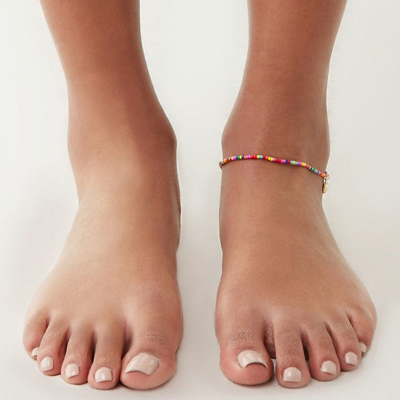 Women's Shell Anklet, Colorful Beaded Simple