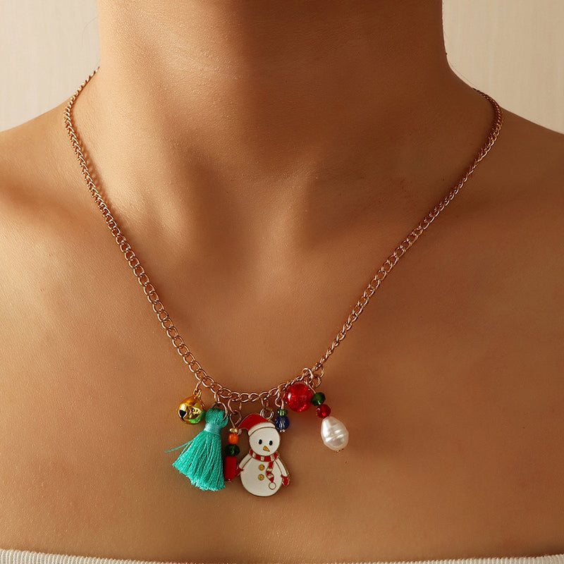 Christmas Colorful Bells Snowflake Elk Necklace