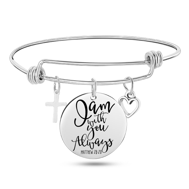 Cross Heart Charms Bible Psalm Stainless Steel Bangle  Bracelets