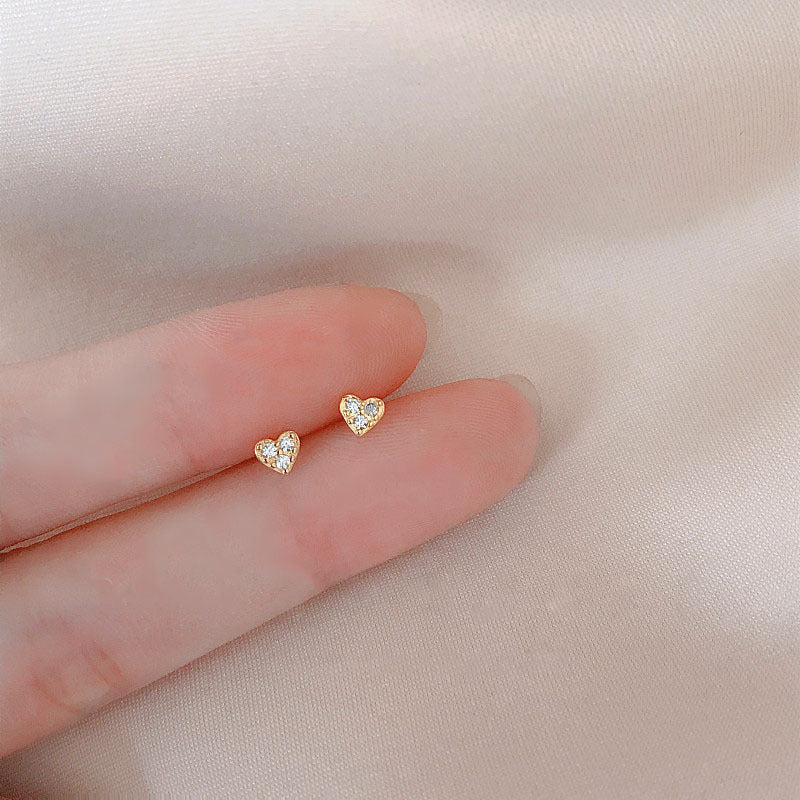 Mini Love Ear Stud South Korean Zircon