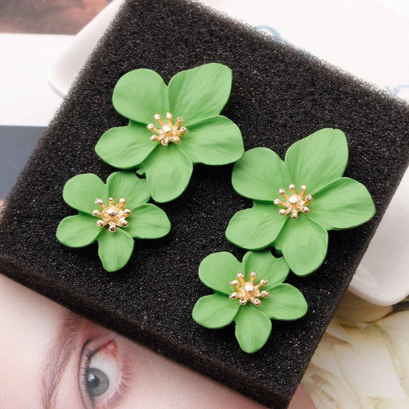 Earrings European And American Personality Trend Multi-color Double-layer Flowers