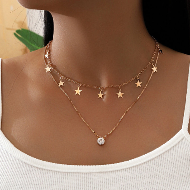 Necklace Star Pentagram Pendant Diamond Necklace Clavicle Chain