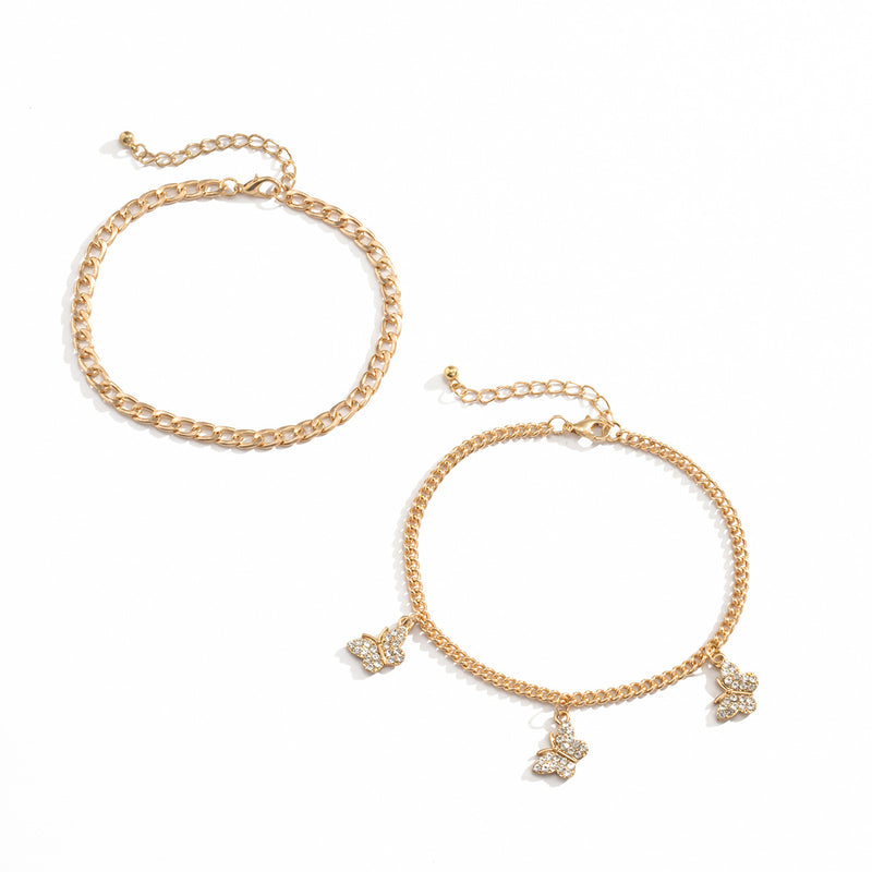 Exaggerated Geometric Alloy Butterfly Anklet Women