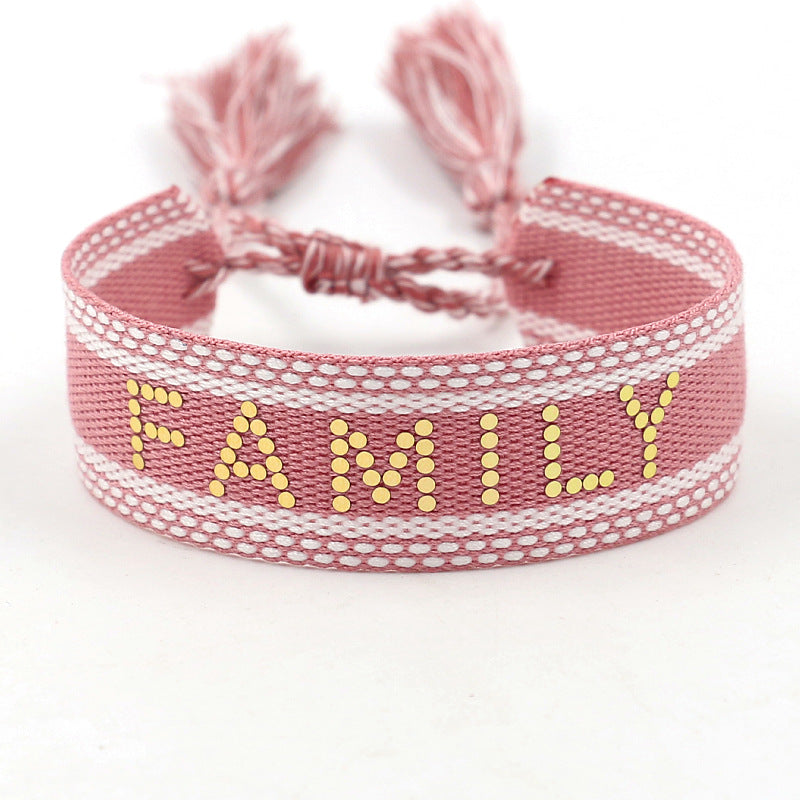 Braided Word Embroidered Diamond Bracelet