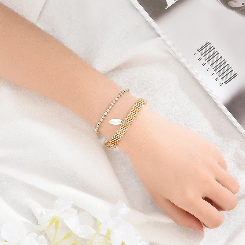 Alloy Geometric Double Layer Diamond Bracelet