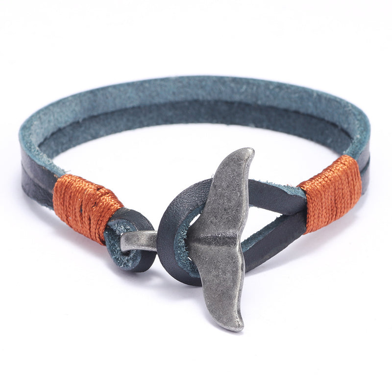 New Men's Whale Tail Alloy Leather Hand-woven Bracelet