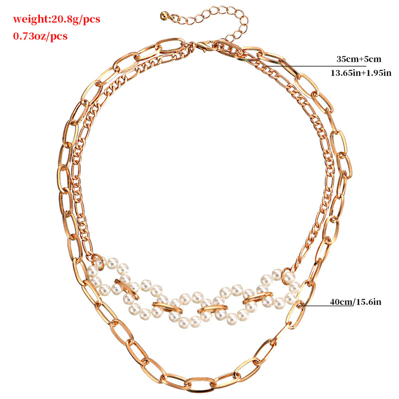 Double Paper Clip Bamboo Link Chain Pearl Flower Necklace Women