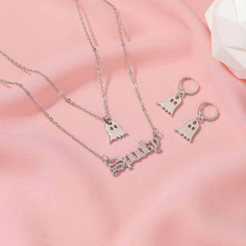 New Set Of Simple And Fun Double-layer Letter Little Ghost Necklace