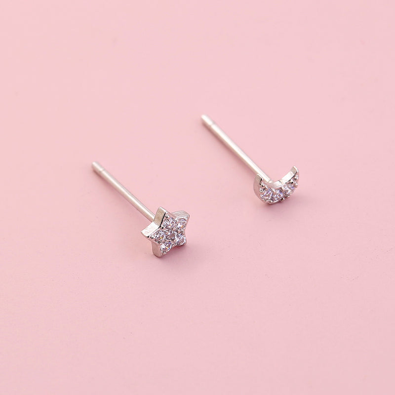 Hot selling in European and American foreign trade Mini simple and exquisite zircon gemstone moon star earrings butterfly accessories earrings