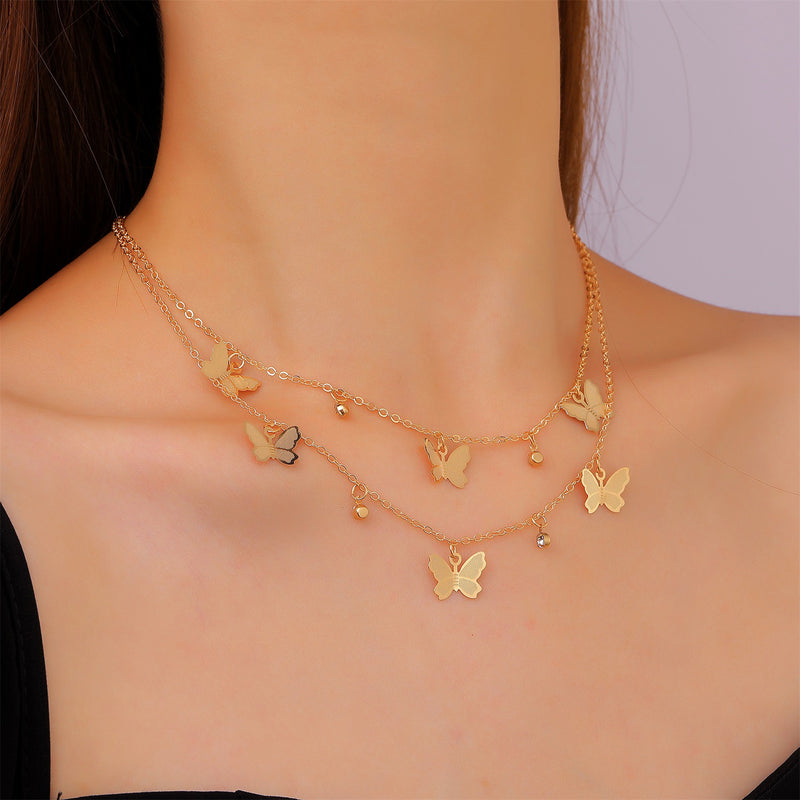 Creative Simple Diamond Double-layer Butterfly Necklace Ins Niche