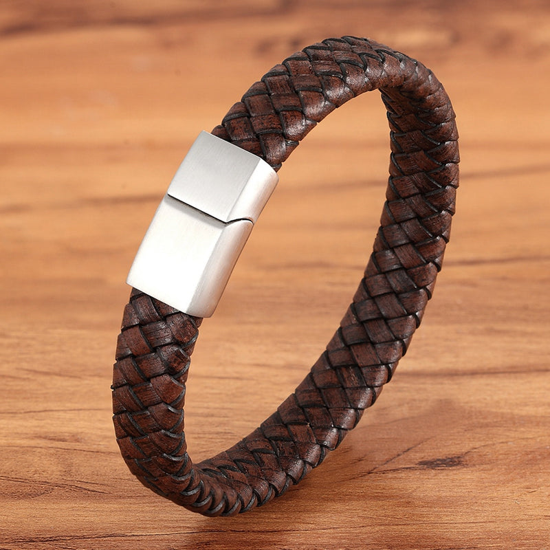 Stainless Steel Bracelet Fashion Couple Braided Leather Cord