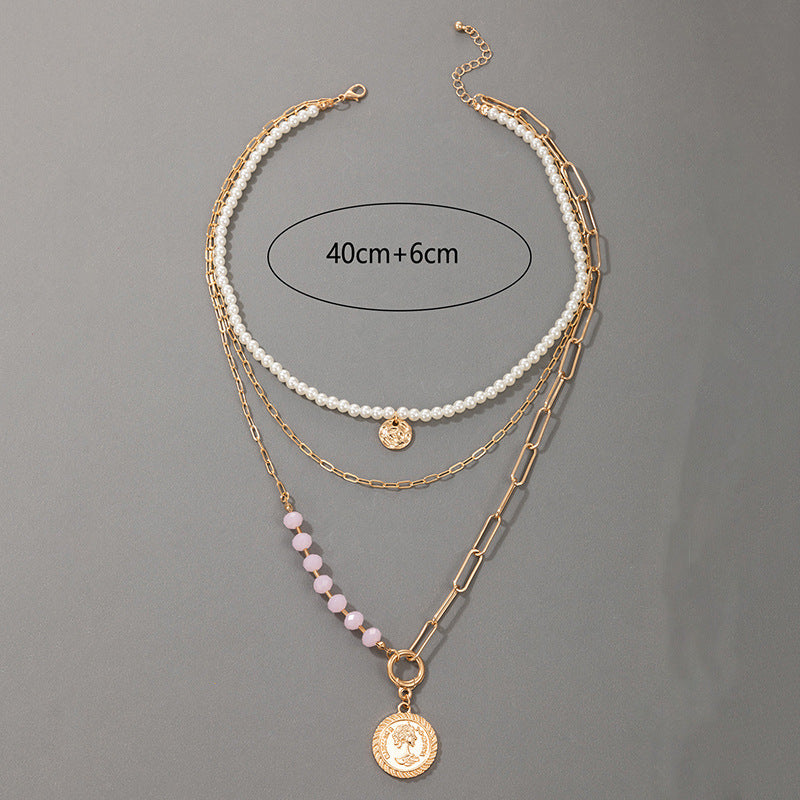 Bead Beauty Head Ins Wind Pearl Chain Multilayer Necklace