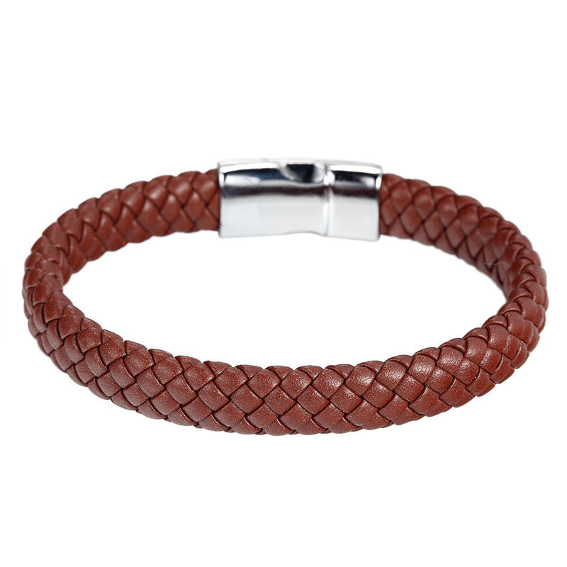 Men's Stainless Steel Leather Braided Bracelet