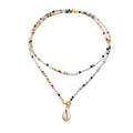 Necklace Double Layered Long Glass Bead Shell Necklace