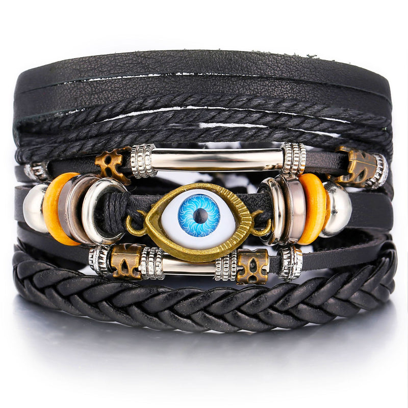 Creative Eye Woven Leather Bracelet Set Three-piece