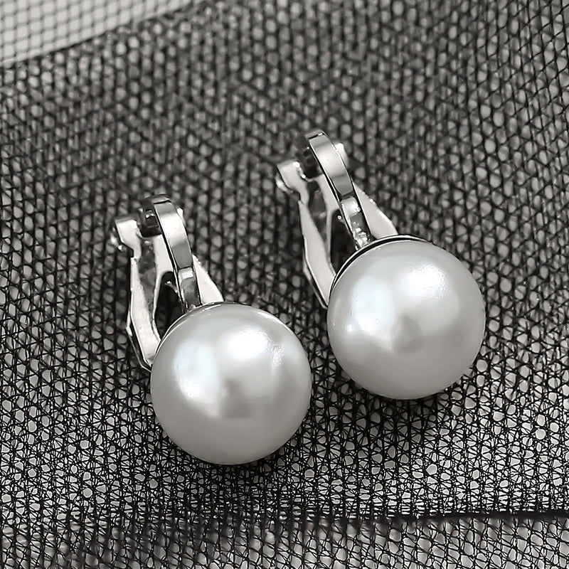 Fashion Simple Copper Ear Buckle Inlaid White Pearl Non-hole Ear Clip Jewelry