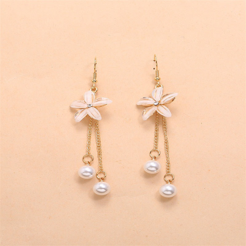 Temperament Personality Net Red Long Pearl Earrings