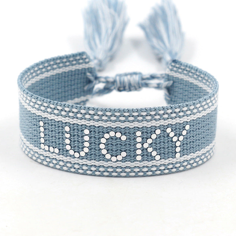 Braided Word Embroidered Diamond Bracelet