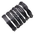 Men's Five-Piece Brown Cowhide Leather Woven Bracelet Set