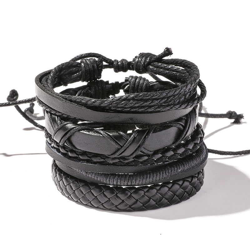 Retro Personalized Cowhide Punk Bracelet Bracelet Multi-layer Braided Leather Bracelet Diy Five-piece Leather Bracelet