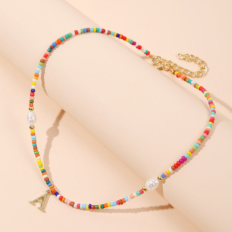 Bohemian Letter A Color Bead Necklace