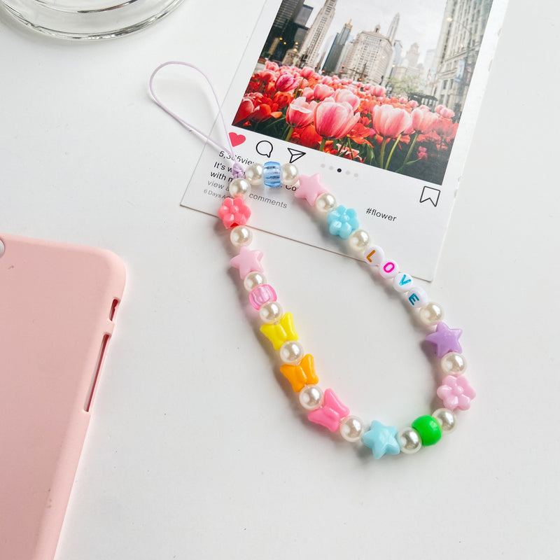 Colored Clay Mobile Phone Lanyard Fruit Flower Heart Star Beaded