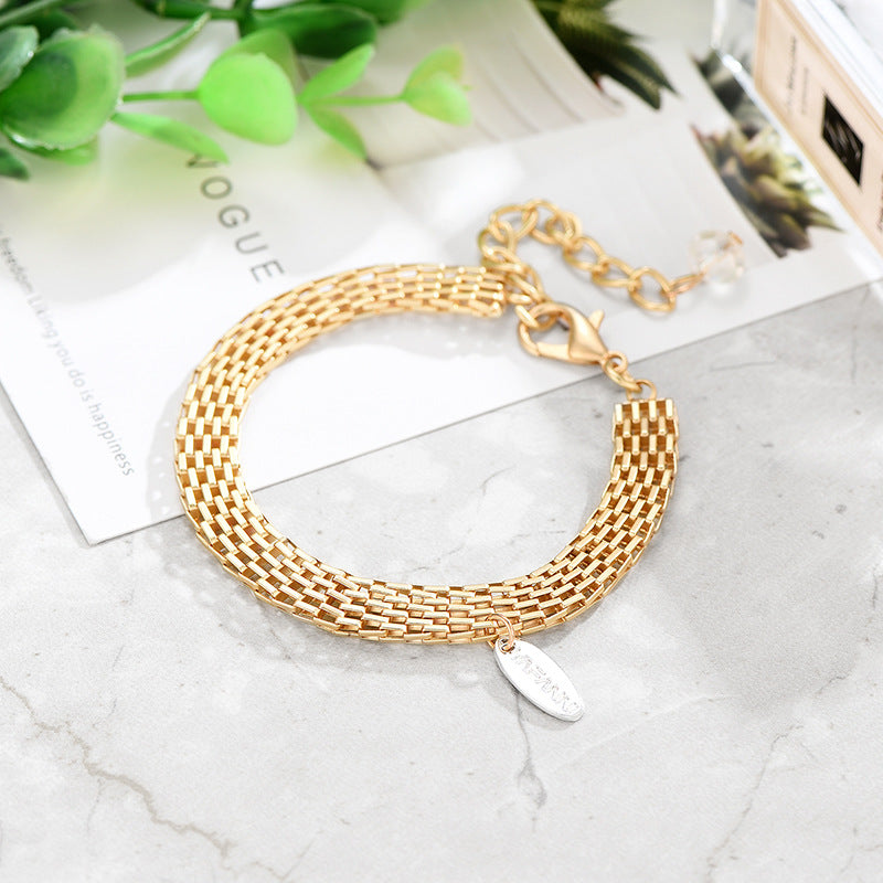 Alloy Geometric Double Layer Diamond Bracelet