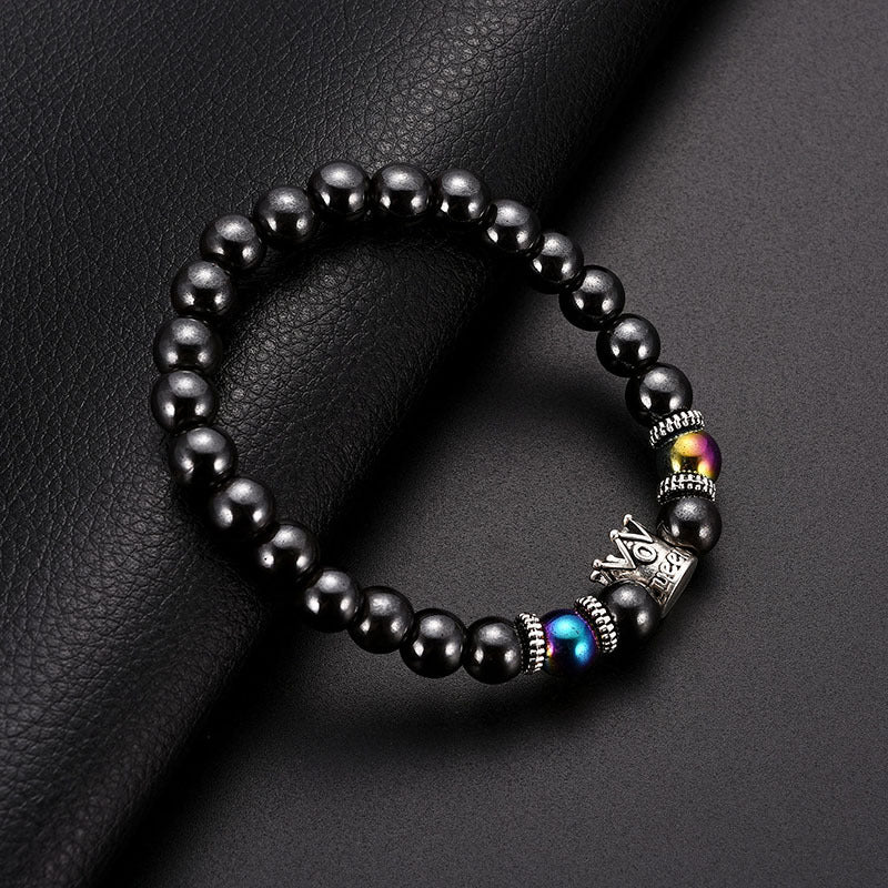 Creative Crown Men And Women With Black Gallstone Bracelet