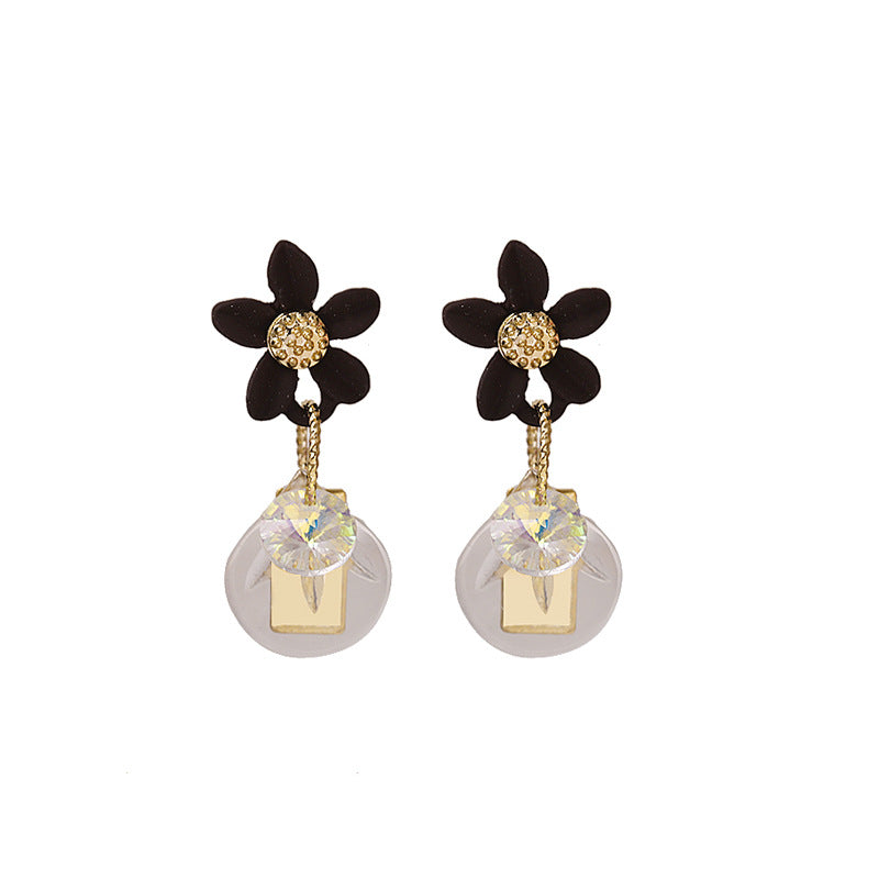 Korea Flower Square Crystal Earrings 925 Silver Post