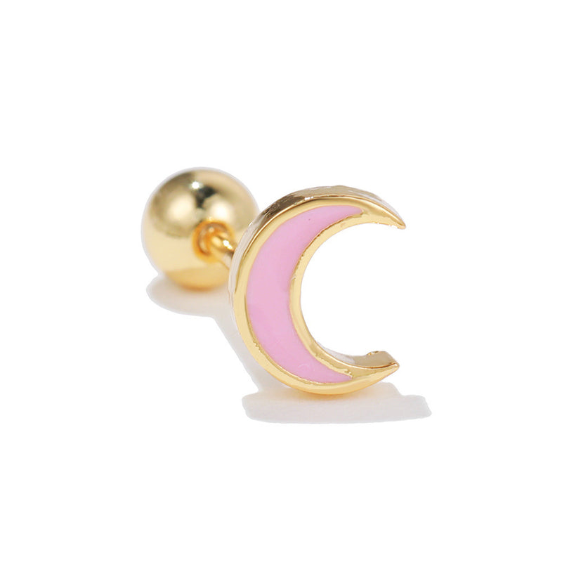 Screw Piercing Love Star Moon Stud Earrings