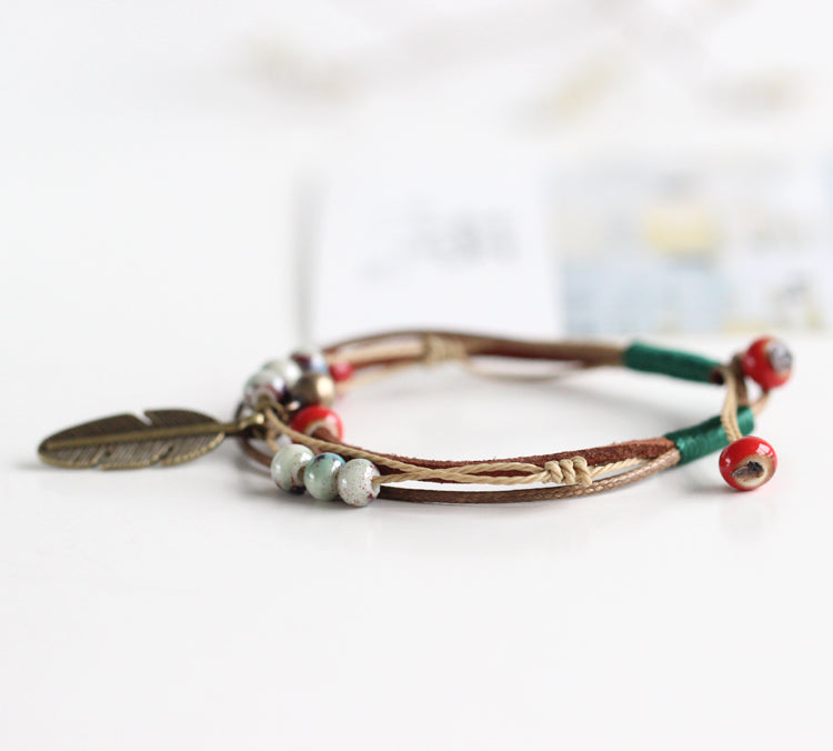 Woven ceramic bead bracelet
