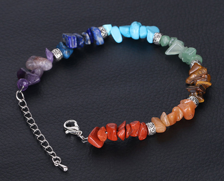 7 Chakra Gravel Balance and Healing Jewelry Bracelet with Extension Chain