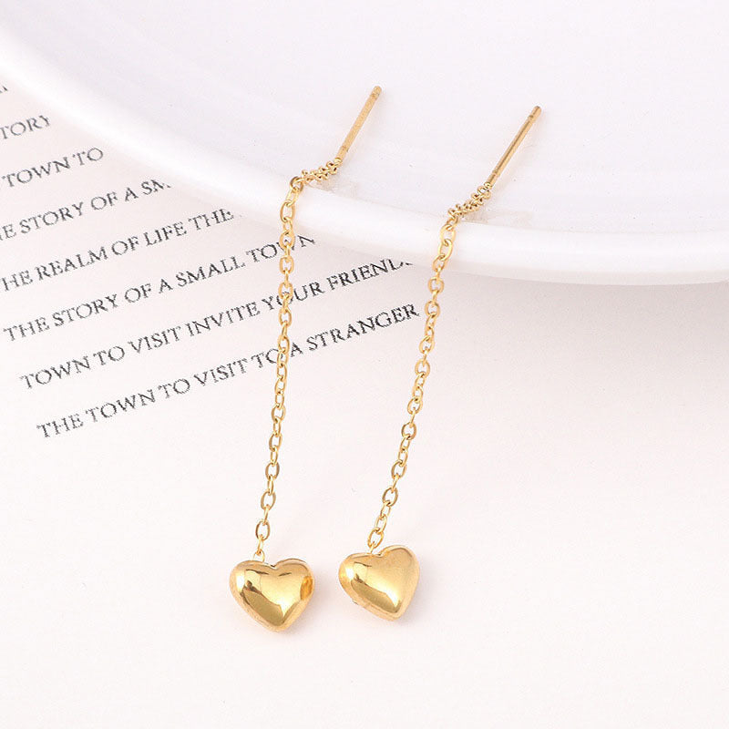 Peach Heart Ear Line Titanium Steel Stud Earrings Women