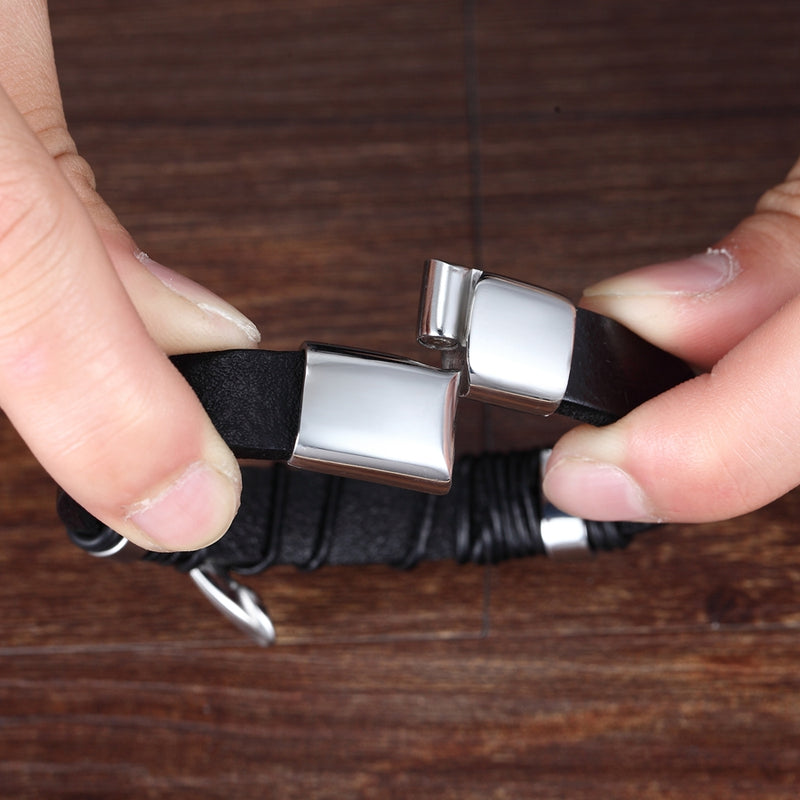 Stainless Steel Bracelet Fashion Couple Braided Leather Cord