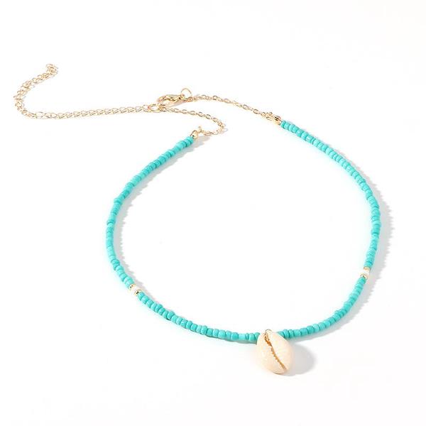 Fashionable Boho Green Rice Bead Shell Necklace