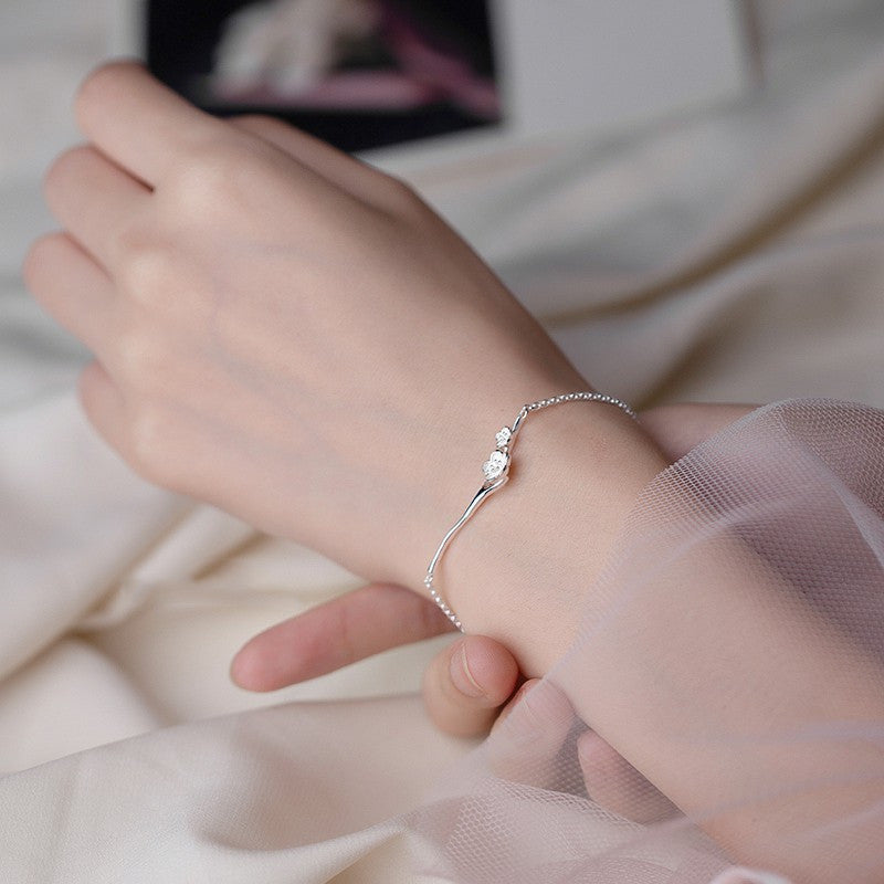 Sterling Silver Peach Blossom Branch Women's Bracelet