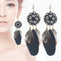 Women's Dream Catcher Flower Braided Feather Earrings