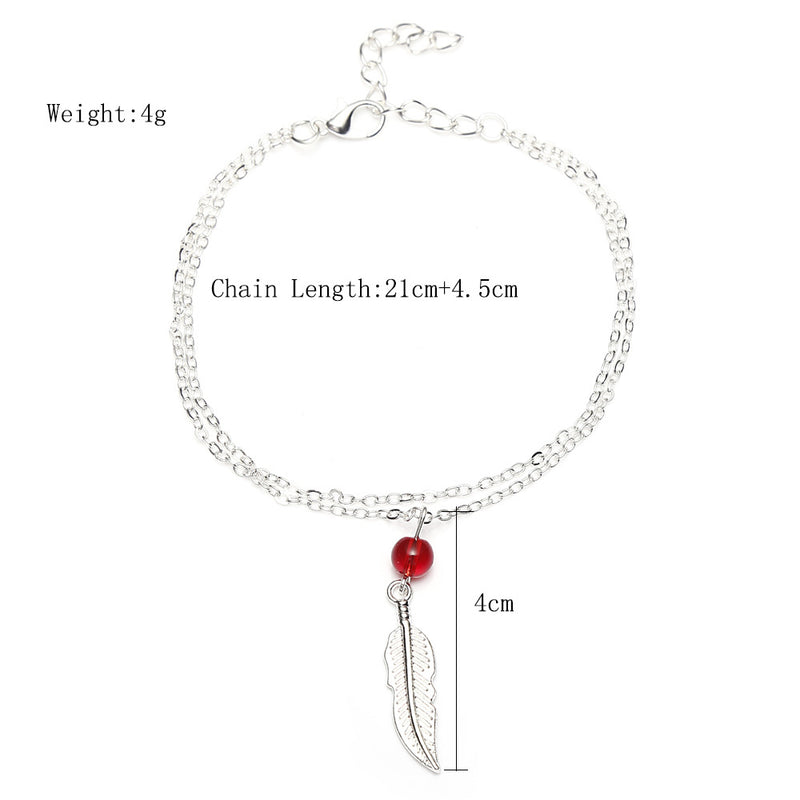 Crystal bead feather anklet