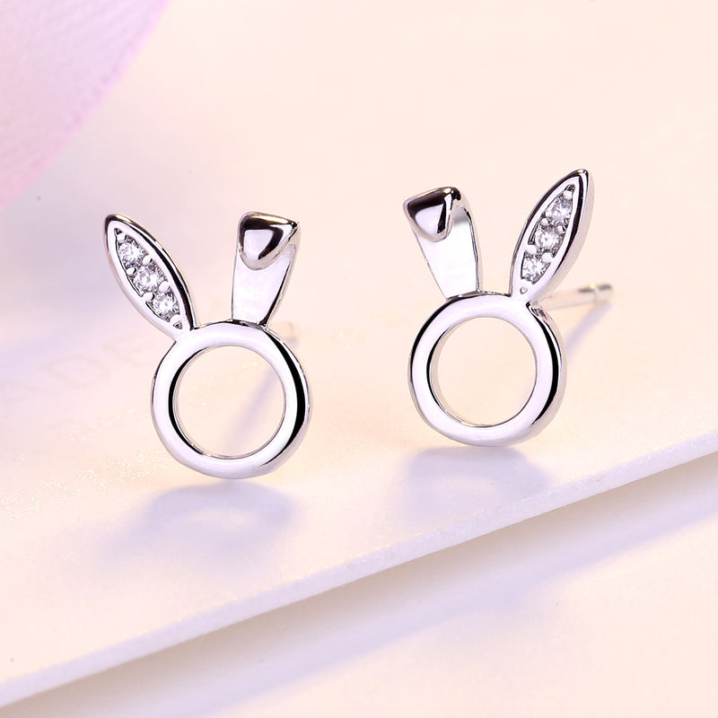 Korean Version Of Small  Diamond Studded Zircon Silver Earrings