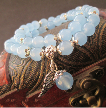 Pink chalcedony agate bracelet leaves