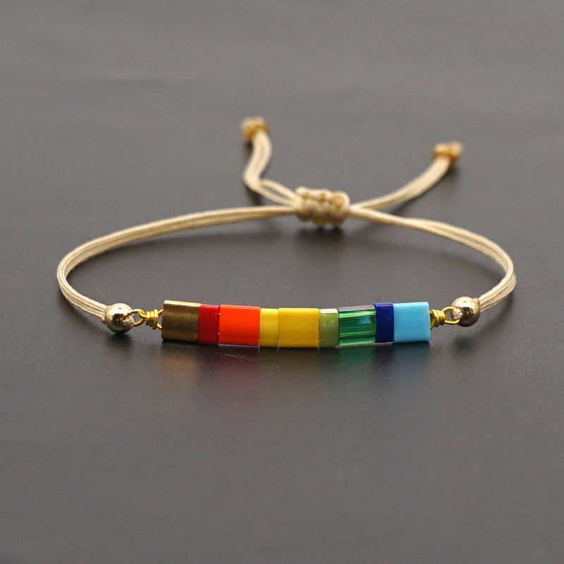 Handmade Jewelry Bohemian Ethnic Friendship Rope Colorful Square Beads Couple Bracelet