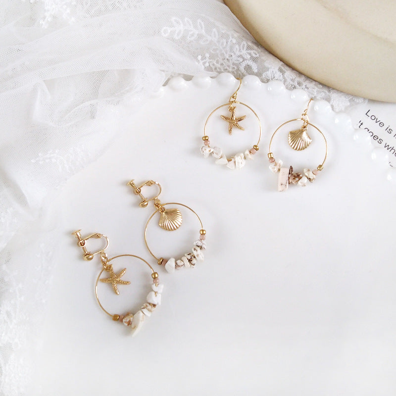 Marine shell wild metal temperament five-pointed star earrings