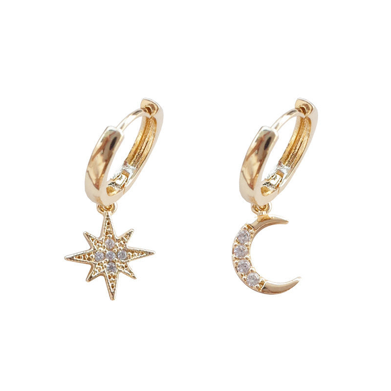 Classic Craftsmanship Full Diamond Star Moon Asymmetrical Earrings