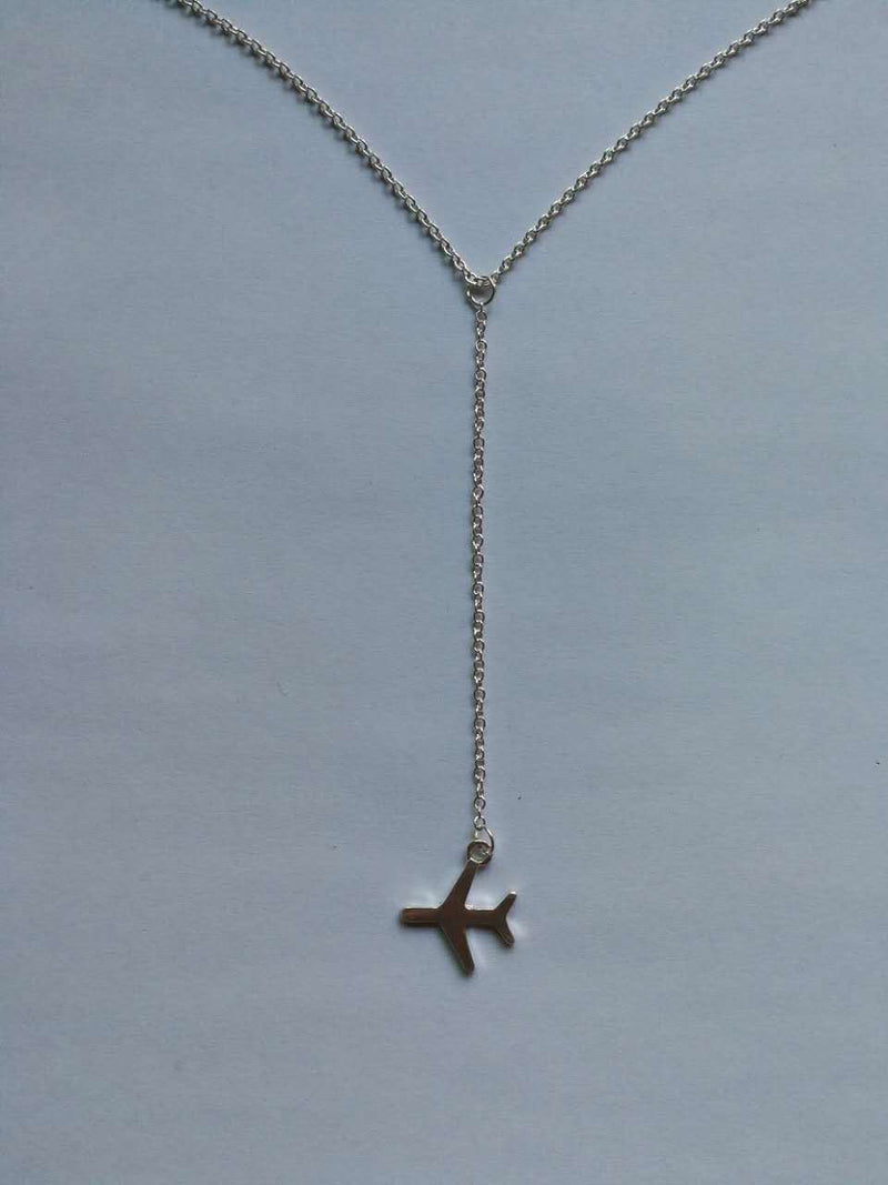 Women's long small airplane necklace