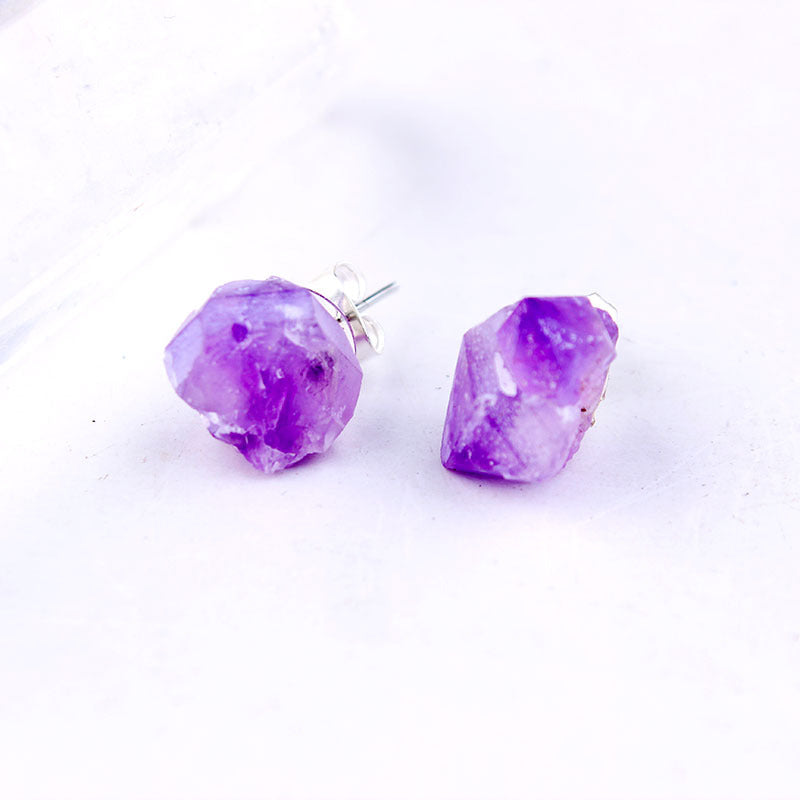 Amethyst Irregular Earrings Natural Stone Stud