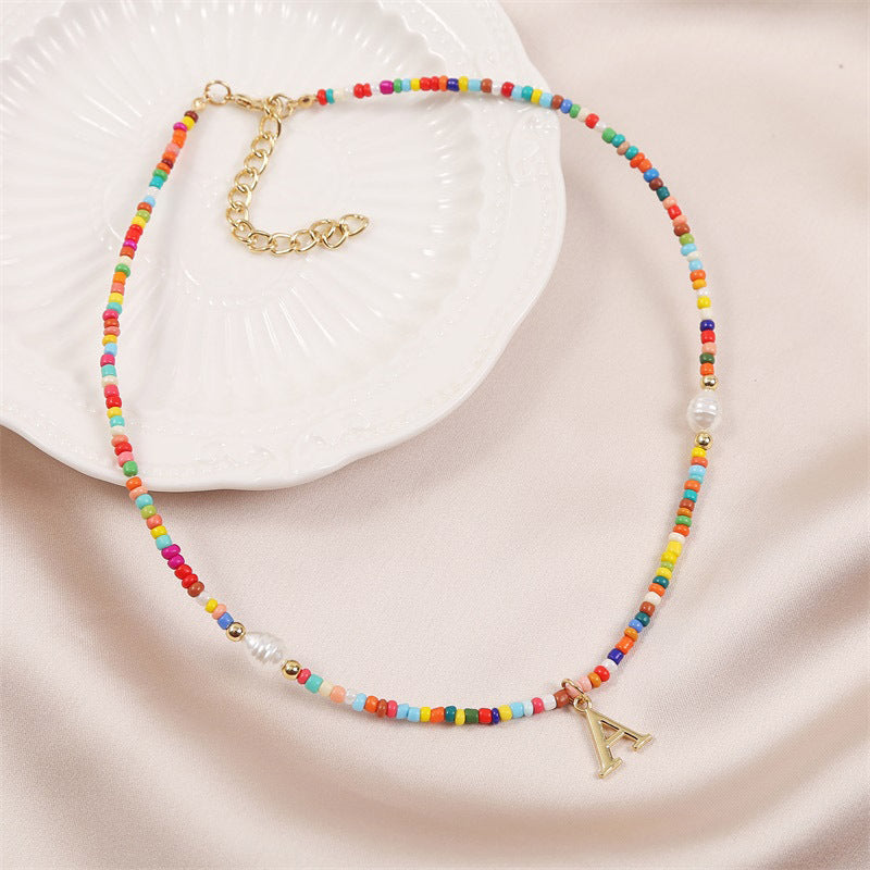 Bohemian Letter A Color Bead Necklace