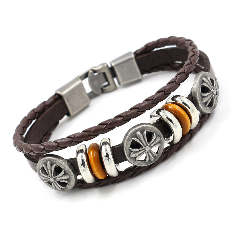 Cowhide bracelet men's alloy rivet beaded bracelet