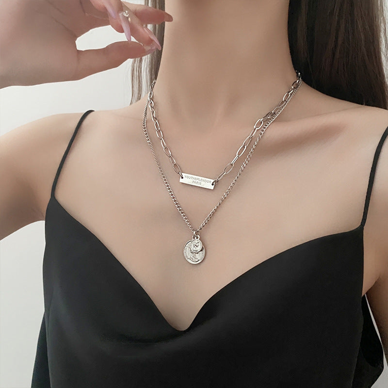 Portrait Ins Cold Wind Double-layer Necklace Female Hip Hop Niche Design